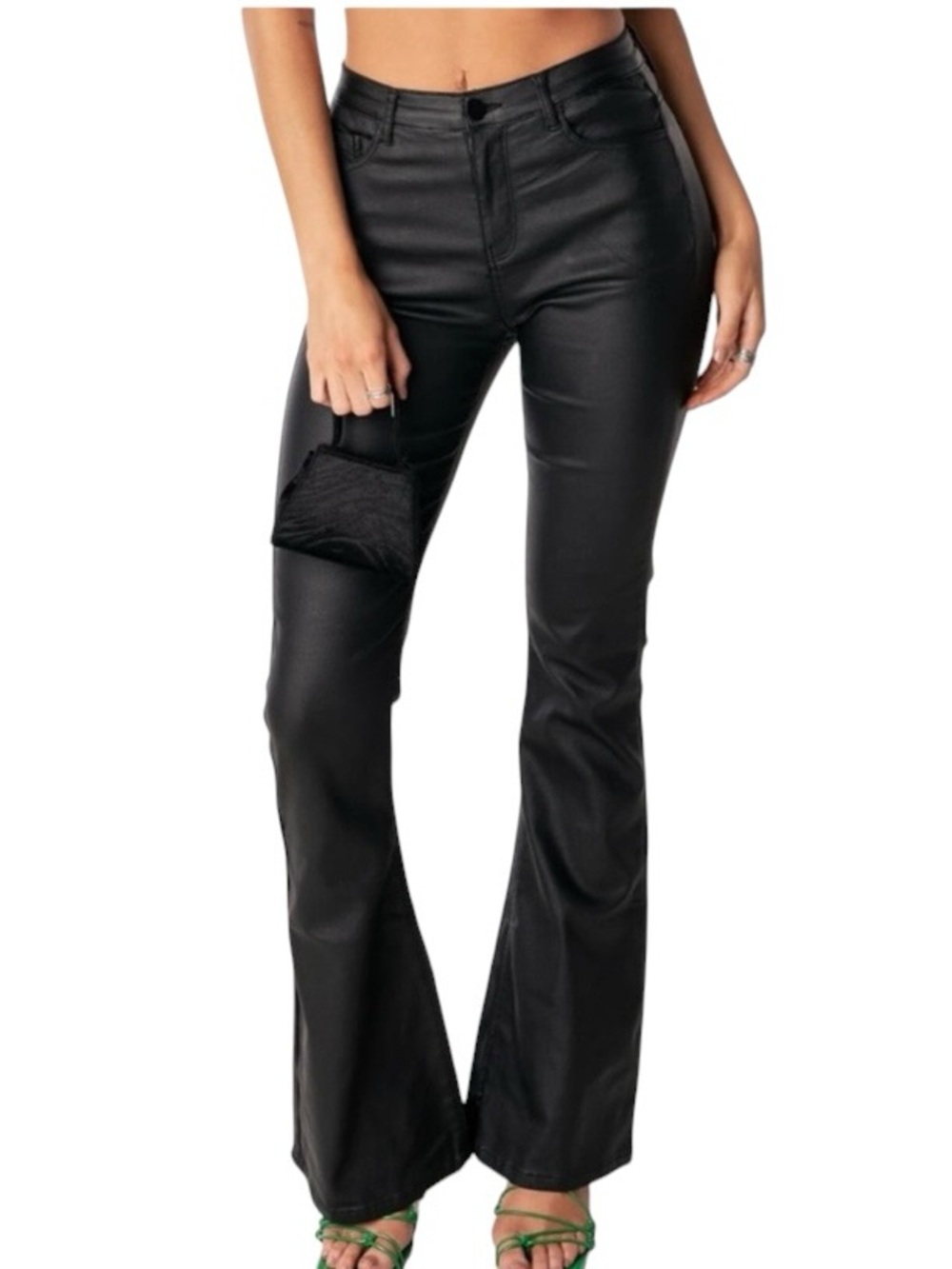 Edikted Luna Faux Leather Flare Pants High Rise NWT Black XS